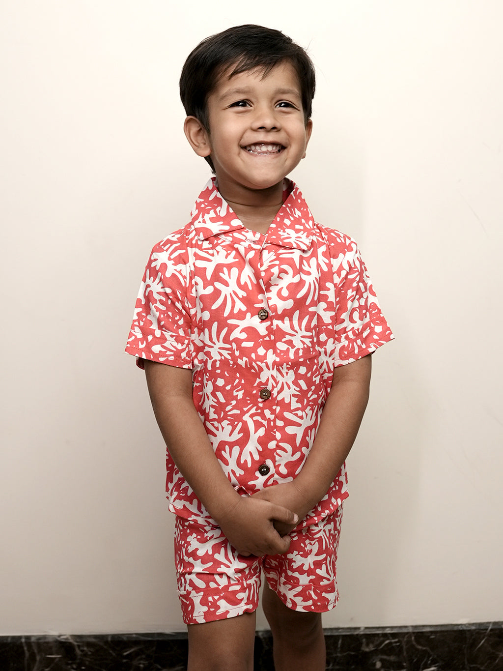 Red Printed Cotton Nightwear Set for Kids