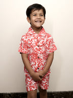 Red Printed Cotton Nightwear Set for Kids