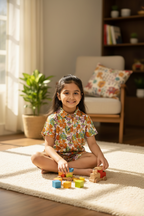 Child playing with toys on a rug in a living room