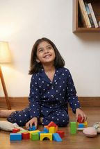 Dot About – Soft Navy Blue Polka Dot Cotton Pajama Set for Kids