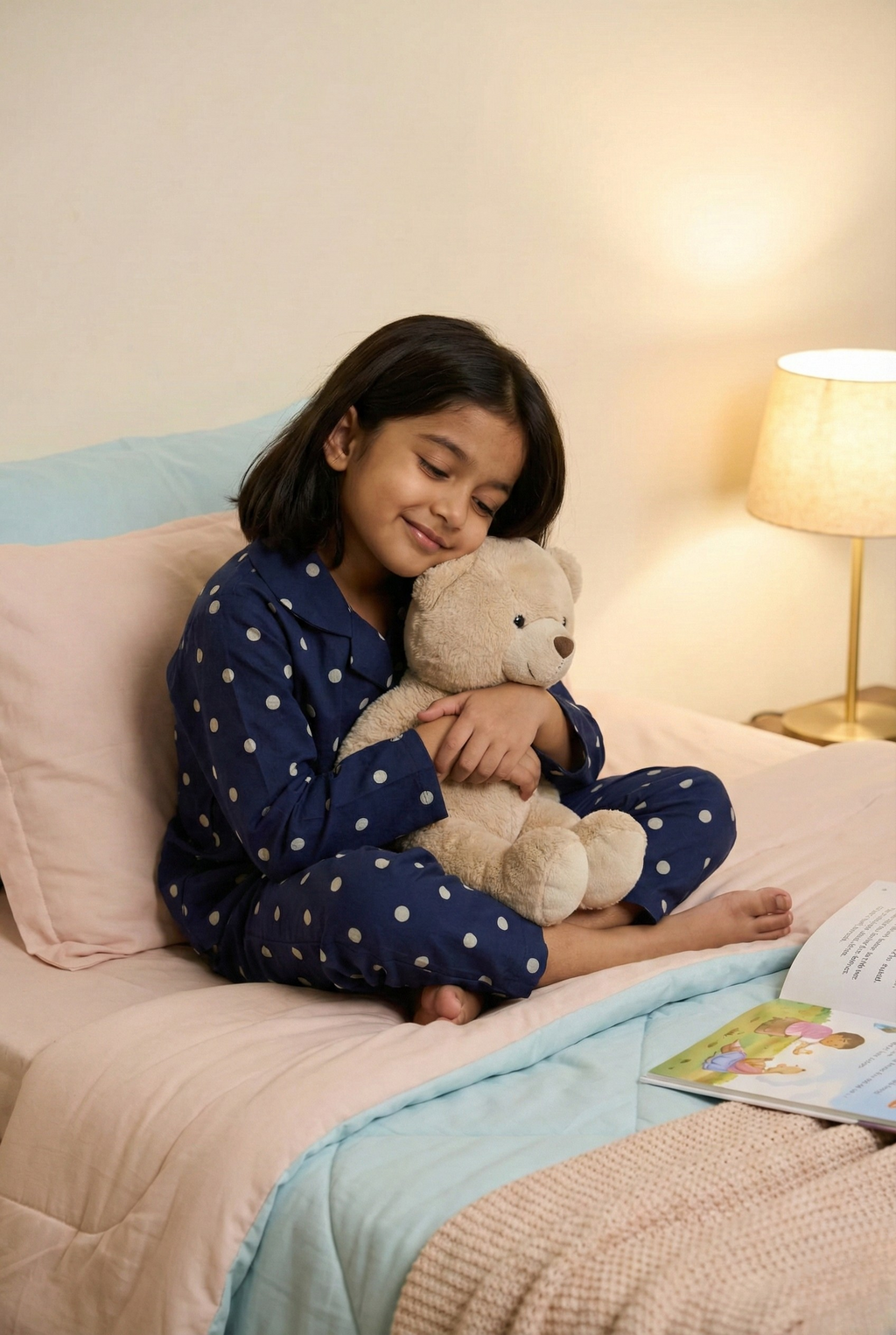 Dot About – Soft Navy Blue Polka Dot Cotton Pajama Set for Kids