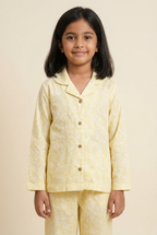 Golden Hour – Soft Yellow Floral Cotton Pajama Set for Kids