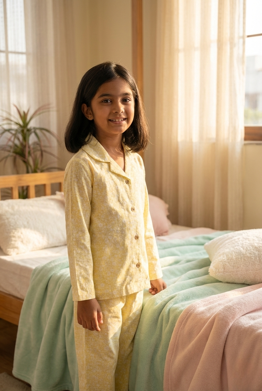 Golden Hour – Soft Yellow Floral Cotton Pajama Set for Kids