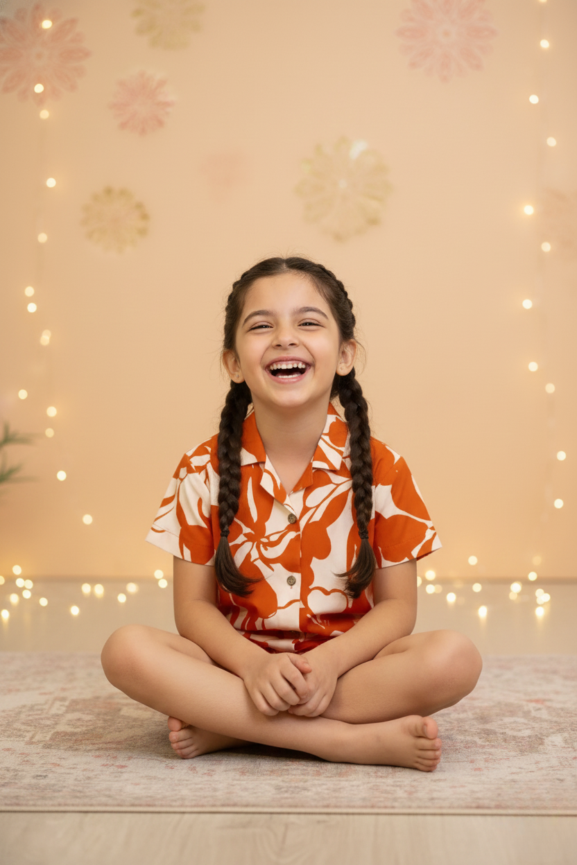 Soft Rayon Cord Set for Kids – Orange