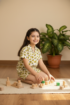 Soft Rayon Cord Set for Kids – Cream & Green Print