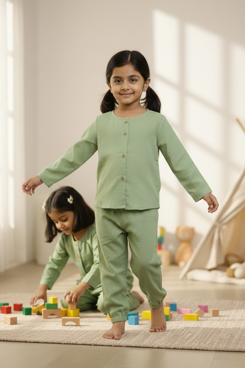Plain Green Linen Co-Ord Set – Soft, Breathable & Lightweight