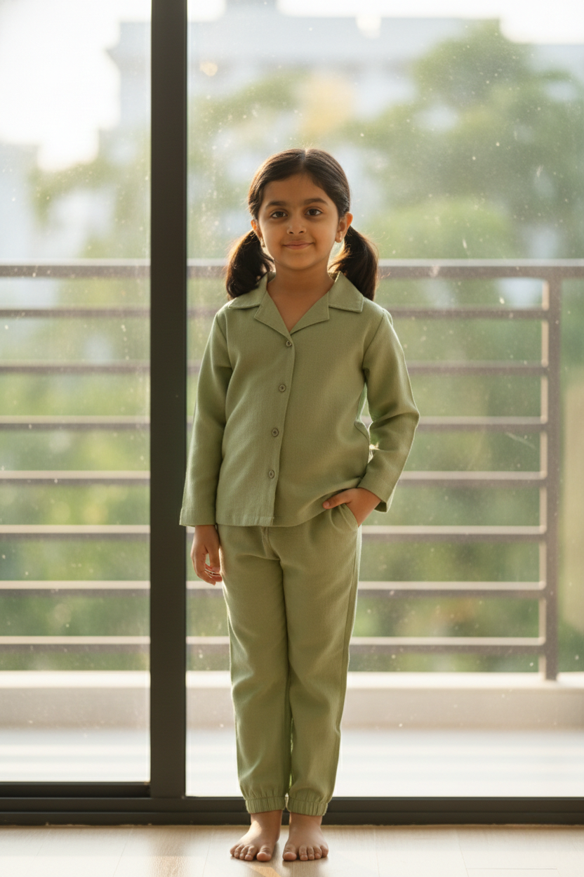 Plain Green Linen Co-Ord Set – Soft, Breathable & Lightweight