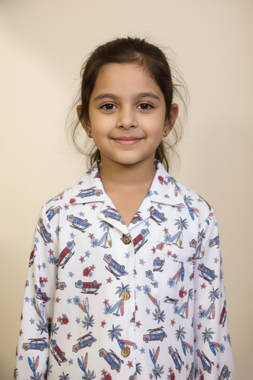 White printed kids sleepwear outfit