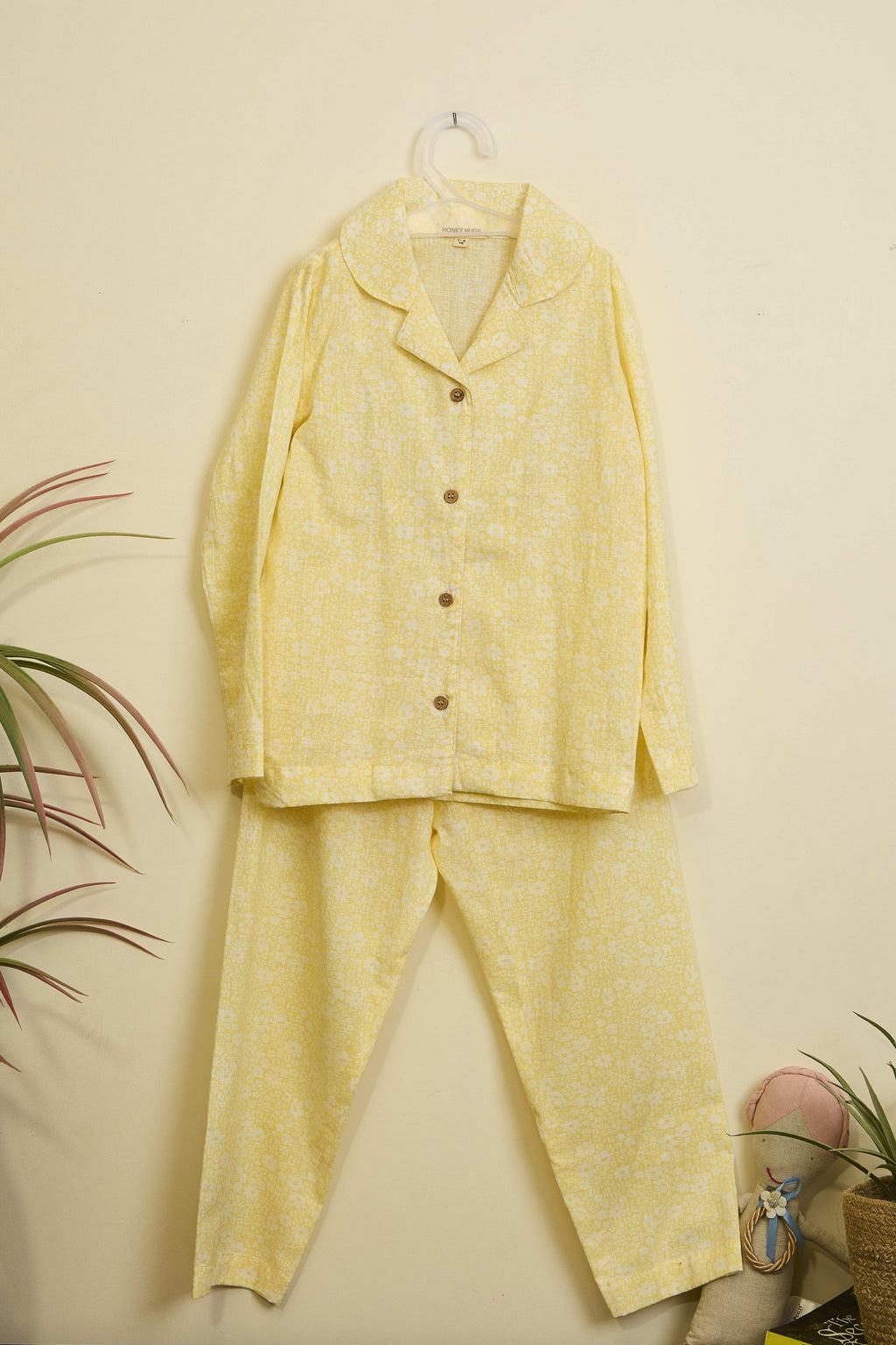 Golden Hour – Soft Yellow Floral Cotton Pajama Set for Kids