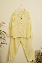 Golden Hour – Soft Yellow Floral Cotton Pajama Set for Kids