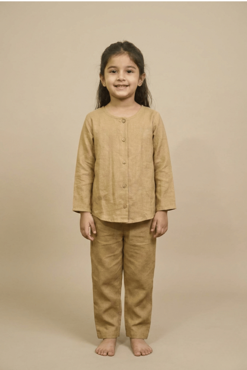 Brown full sleeve nightwear set for kids