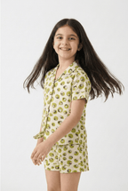 Soft Rayon Cord Set for Kids – Cream & Green Print