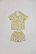 Soft Rayon Cord Set for Kids – Cream & Green Print