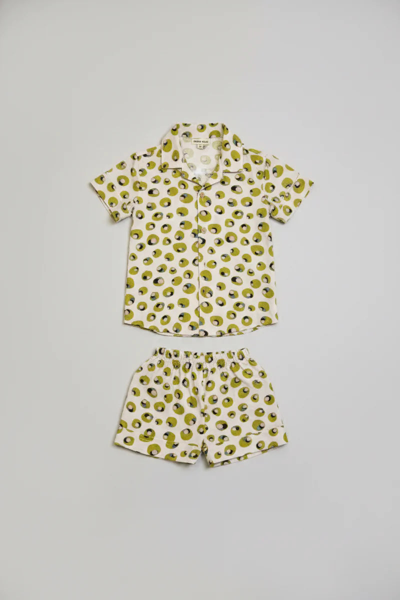 Soft Rayon Cord Set for Kids – Cream & Green Print