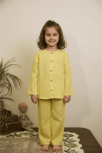 Sunrise Glow – Yellow Linen Kurta & Pant Set for Girls