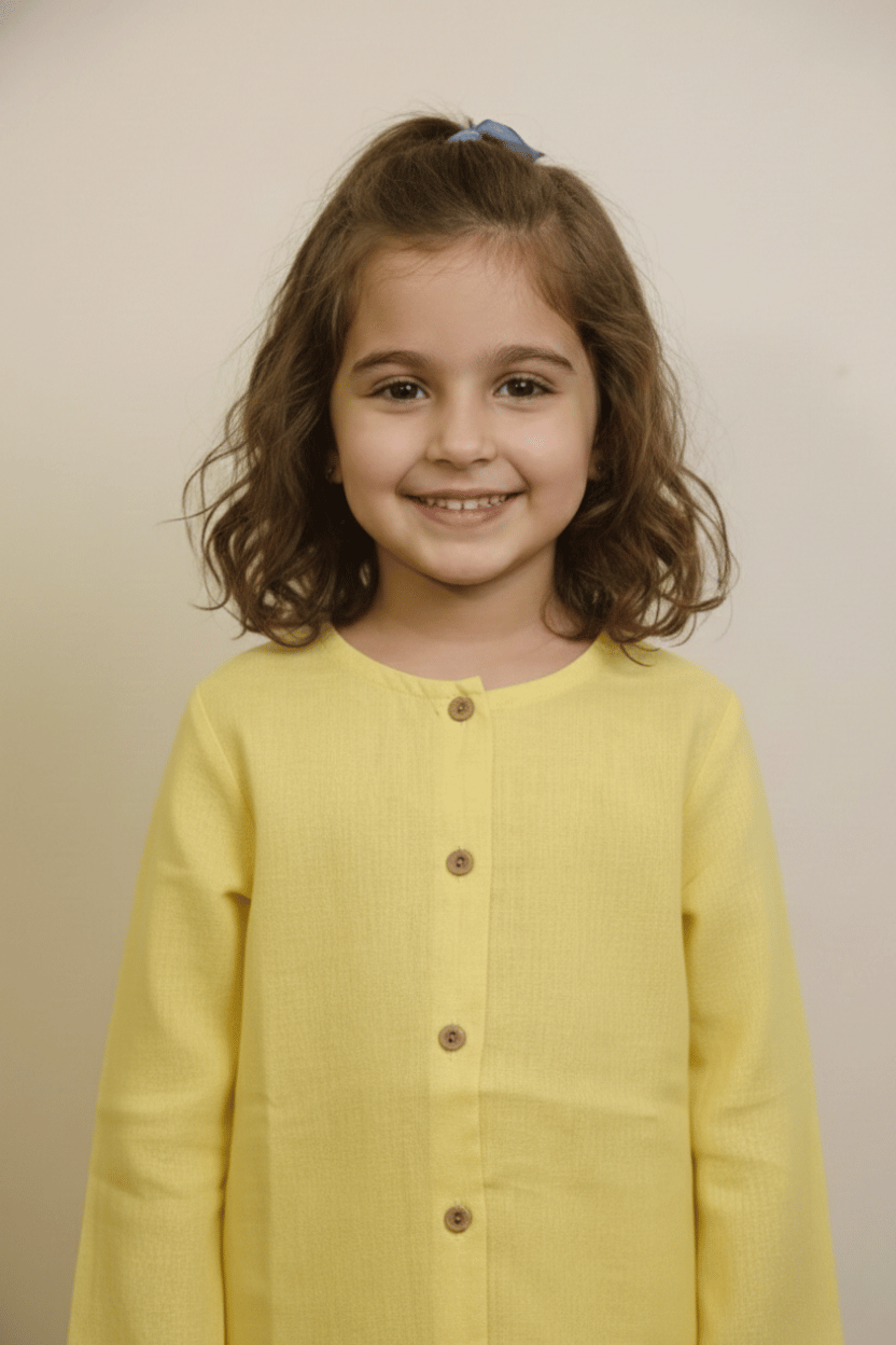 Sunrise Glow – Yellow Linen Kurta & Pant Set for Girls